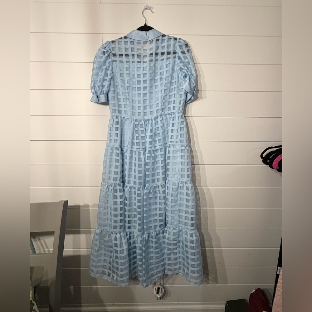English Factory Light Blue Gridded Organza Dress - Picture 3 of 4